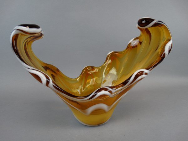 Large Amber & White Art Glass Vase (1 of 4)
