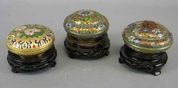Lot of 3 Champleve Lidded Boxes on Stands (1 of 3)
