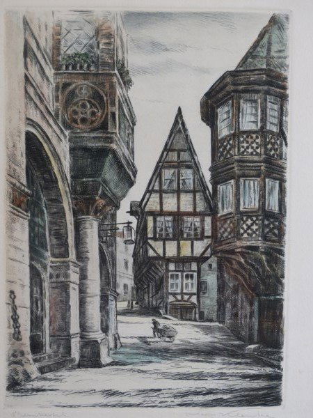 Hand Colored Engraving - Street Scene (1 of 5)