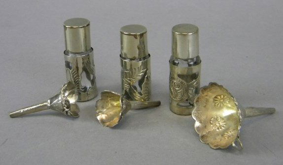 Lot of 3 Sterling Perfume Bottles w. Funnels & Bag (1 of 2)