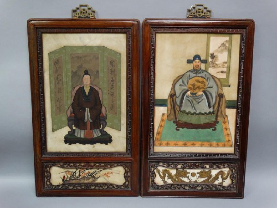 Pair of Antique Chinese Framed Marble Paintings (1 of 6)