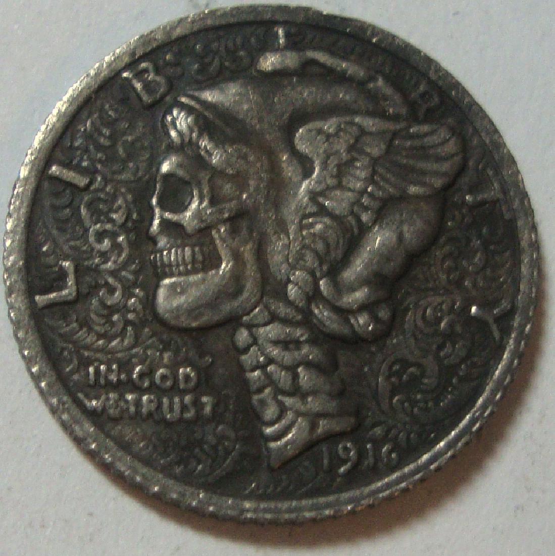 1916-D Mercury Dime Novelty: Skull face Hobo Style Novelty piece