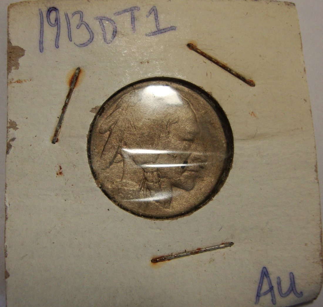 1913 D Type 1  Buffalo Nickel 5c AU (1 of 2)