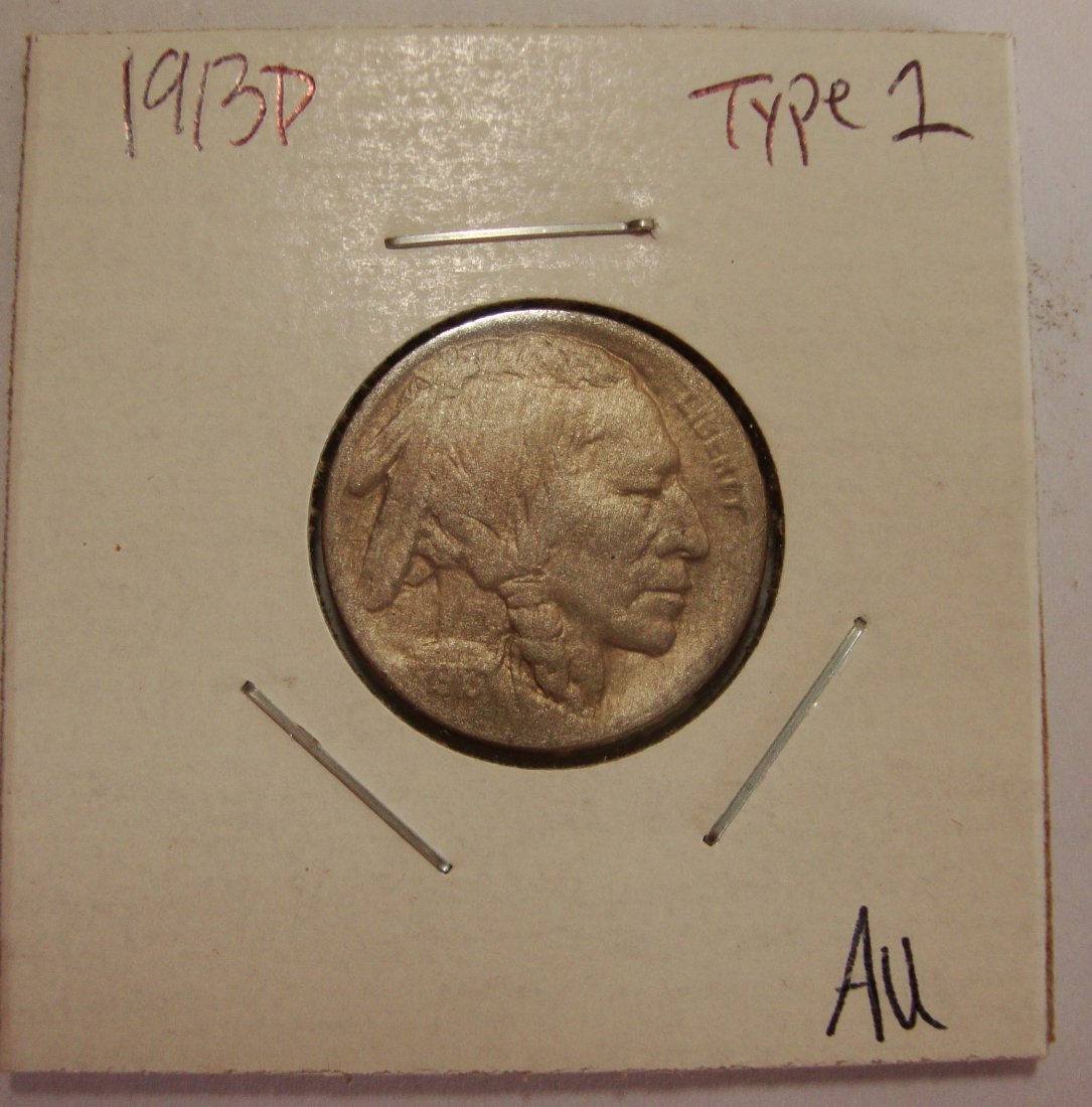 1913 D Type 1 Buffalo Nickel 5c AU #2 (1 of 2)