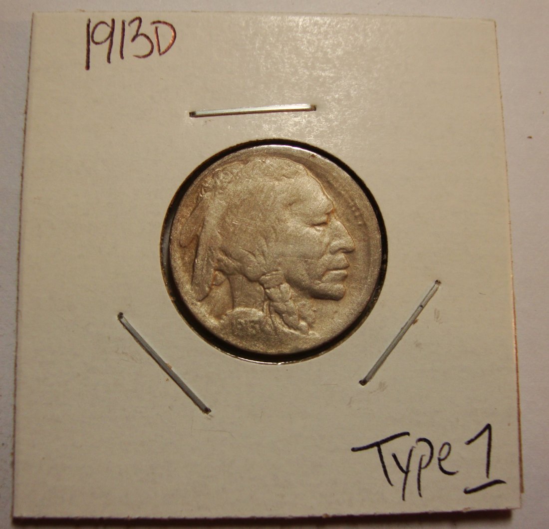 1913 D Type 1 Buffalo Nickel 5c (1 of 2)