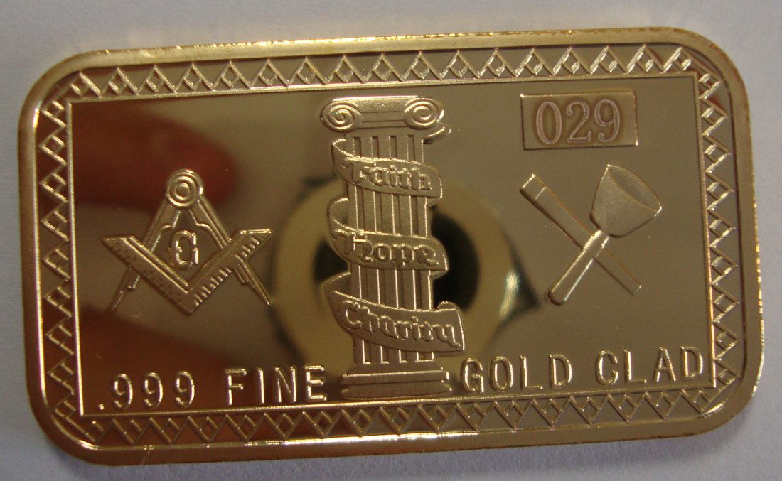 Mason Gold Plated Bar 1oz: 100 Mills .999 Fine Gold Plated Clad NOT SILVER