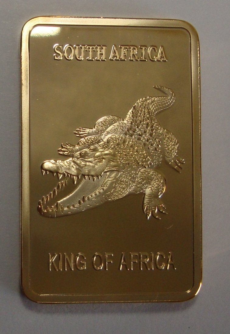 King of Africa Gold Plated BAR 1oz: 100 Mills .999 Fine Gold Plated Clad NOT SILVER