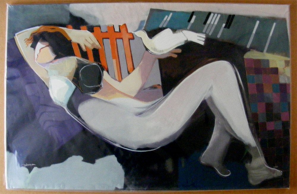 Hessam Abrishami Nude Night Serigraph Lim Ed: Limited edition serigraph on canvas by Hessam Abrishami. The title is "Nude Night". Numbered and signed limited edition 5/195. The serigraph is stretched on wood frame and ready to be framed. Approxim