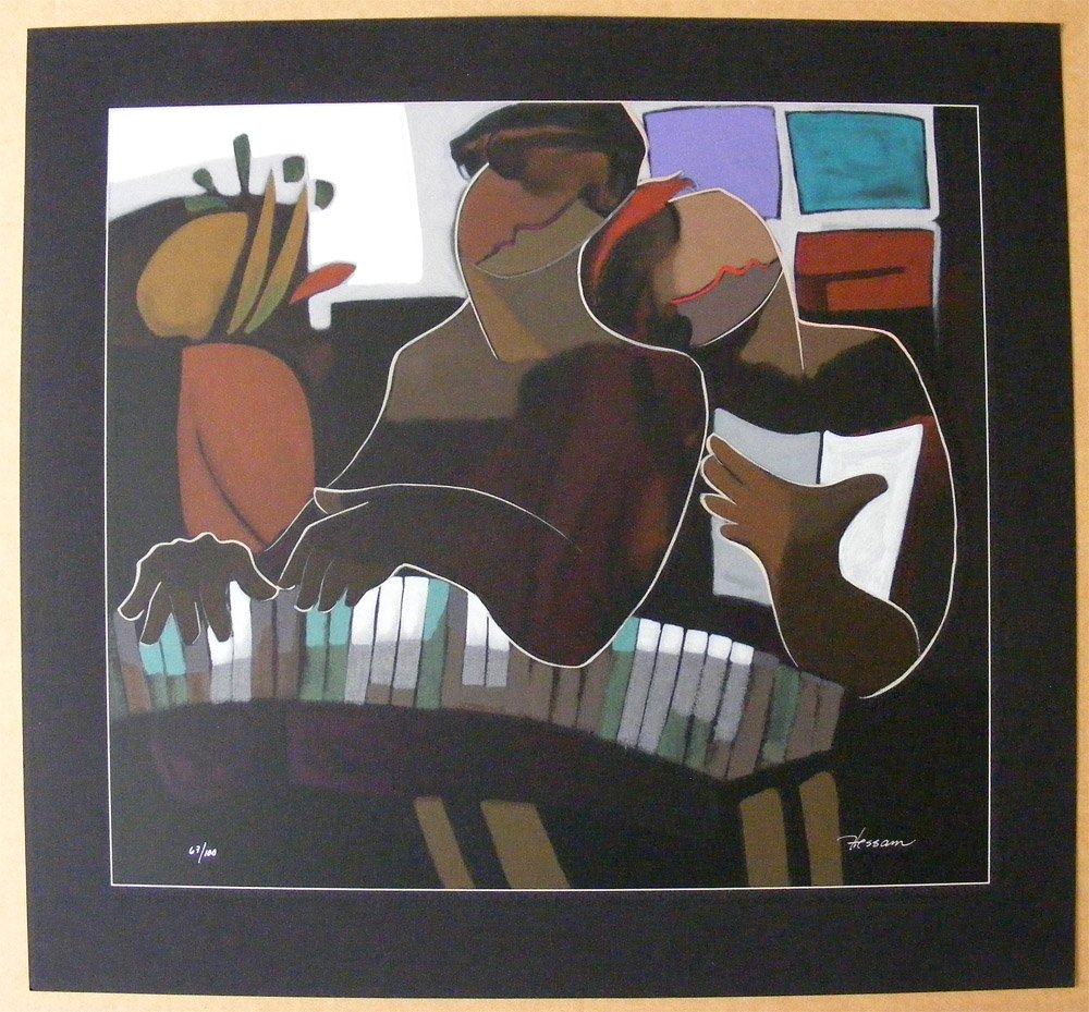Hessam Abrishami Glory of Desire Serigraph Lim Ed: Serigraph on black paper by Hessam Abrishami. The title is "Glory of Desire". Limited edition 67/100. Signed by the artist. Not framed. Approximate dimensions: paper 24"w x 22 1/2" h, image 20" w x 18