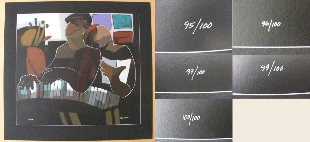 Lot of 5 Serigraphs Glory of Desire Hessam Abrishami: Lot of 5 black paper serigraphs by Hessam Abrishami. All are the same title. The title is "Glory of Desire". Limited edition of 100. Signed by the artist. Not framed. Approximate dimensions each: pape