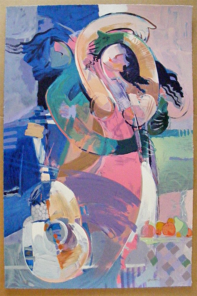 Lot of 9 Hessam Serigraphs Time to be Together: Lot of 9 serigraphs on paper by Hessam Abrishami. All 9 are the same title. The title is "Time to be Together". Year produced - 1993. Limited edition. Signed and numbered. Not framed. Approximate dime