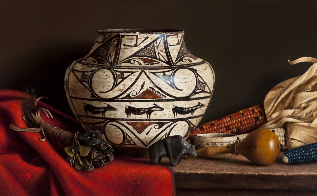 William Acheff (b. 1947) Three Deer and a Buffalo,: Oil on canvas 16x26 inches Signed lower right: W.M. Acheff 1988