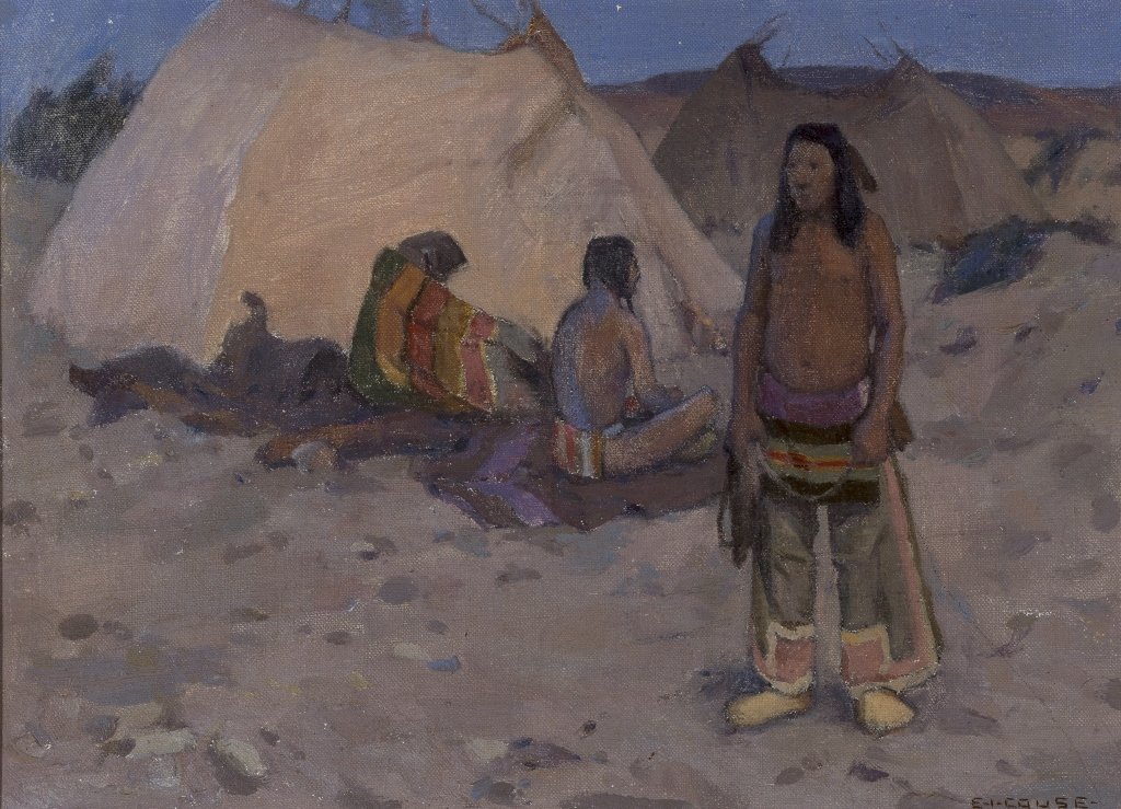 Eanger Irving Couse (1866-1936) The Encampment: Oil on Canvas 12x16 inches Signed lower right: E.I. Couse