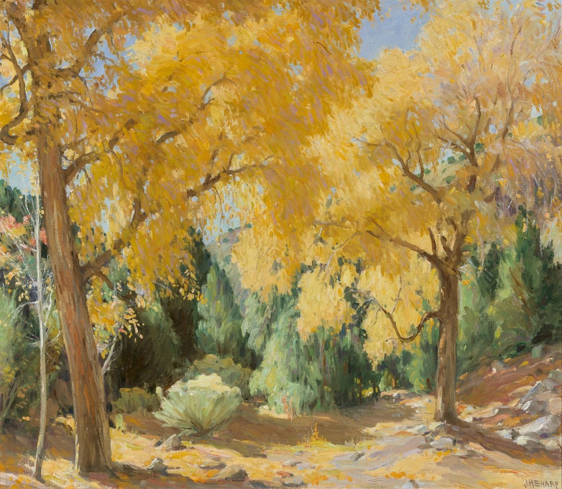 Joseph Henry Sharp (1859-1953) Cottonwoods, Taos Canyon: Oil on canvas 26x30 inches Signed lower right: JH Sharp