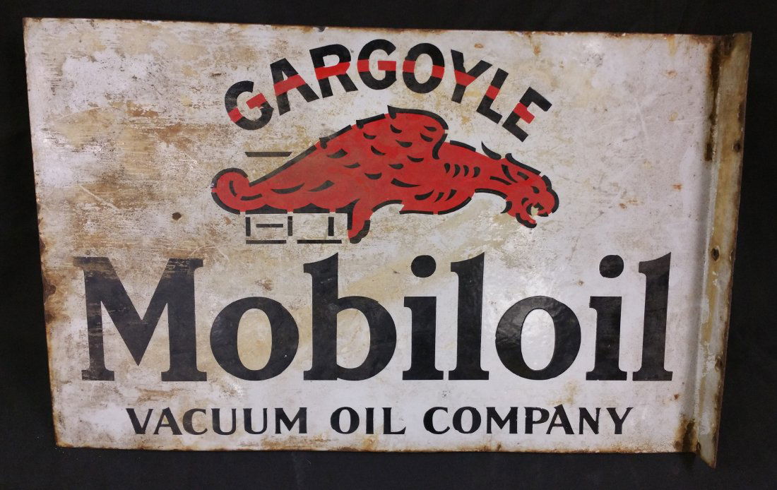 Vintage Flanged 2 Side Metal MobilOil Gargoyle Sign (1 of 3)