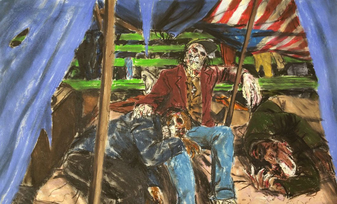 James Romberger Original “The Rentless” Circa 1992: Pastel on art paper signed “JAMES” in the lower left corner. James Romberger informed us the title of the piece is “The Rentless”. Done on art paper and measuring 30 inches by 21 inches. From