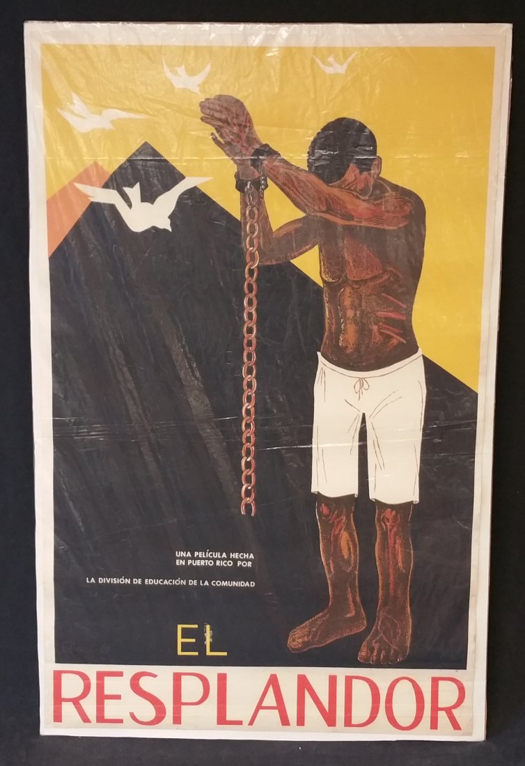 “El Resplandor” Movie Poster by Ed Vera 1969: Una Pelicula Hecha En Puerto Rico Por La Division De Educacion De La Comunidad” In English: “ The Glow” , A film day in Puerto Rico, from the Division of Community Education” Very Good Vintage