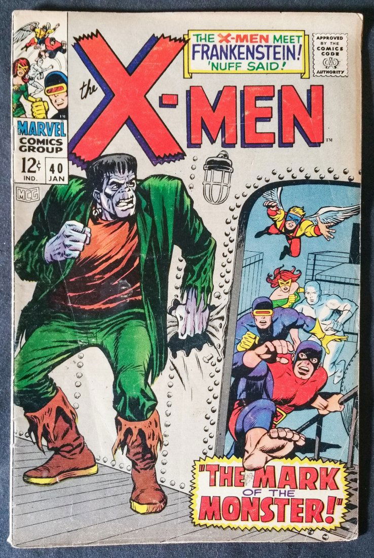 The X-MEN No.40 JAN 1968 Rated 5.5 to 6.0 ( VG+ to FN-): Marvel: The X-MEN No.40 JAN 1968 Rated 5.5 to 6.0 ( VG+ to FN-)Estimate: $20 - $65Current Bid: 0The X-MEN No. 40 JAN 1968 “ The Mark of the Monster!” , the X-Men meet Frankenstein ! Rated 5.5 Very