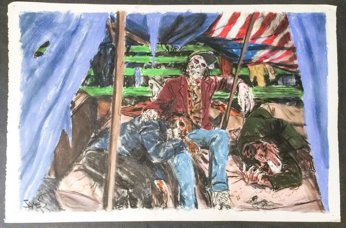 JAMES ROMBERGER (1958- ) “The Rentless”: CONSIGNMENT DESIGNATION: Property of The Bloom Collection​DESCRIPTION: Original Pastel on Art Papersigned “JAMES” in the lower left corner.​ARTIST DATES: 1958 -​DIMENSIONS: 30 in