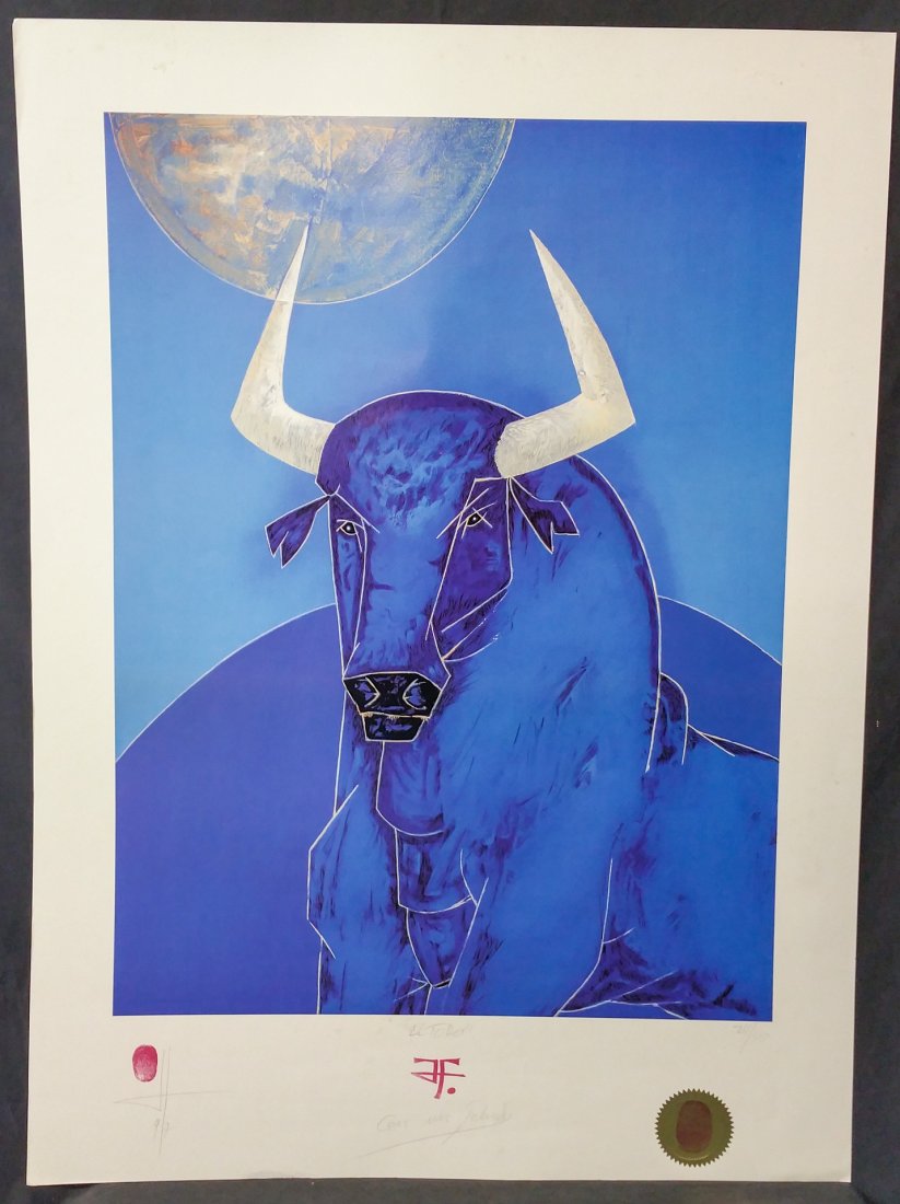 JESUS FUERTES (1938-2006) | " El Toro Azul " Ltd. Signe: CONSIGNMENT DESIGNATION: Property of Consignor​DESCRIPTION: PosterHand signed in pencil ​ARTIST DATES: 1938-2006​DIMENSIONS: 25 1/4 by 34 1/2 inches ​DIMENSIONS ALT: N/A​