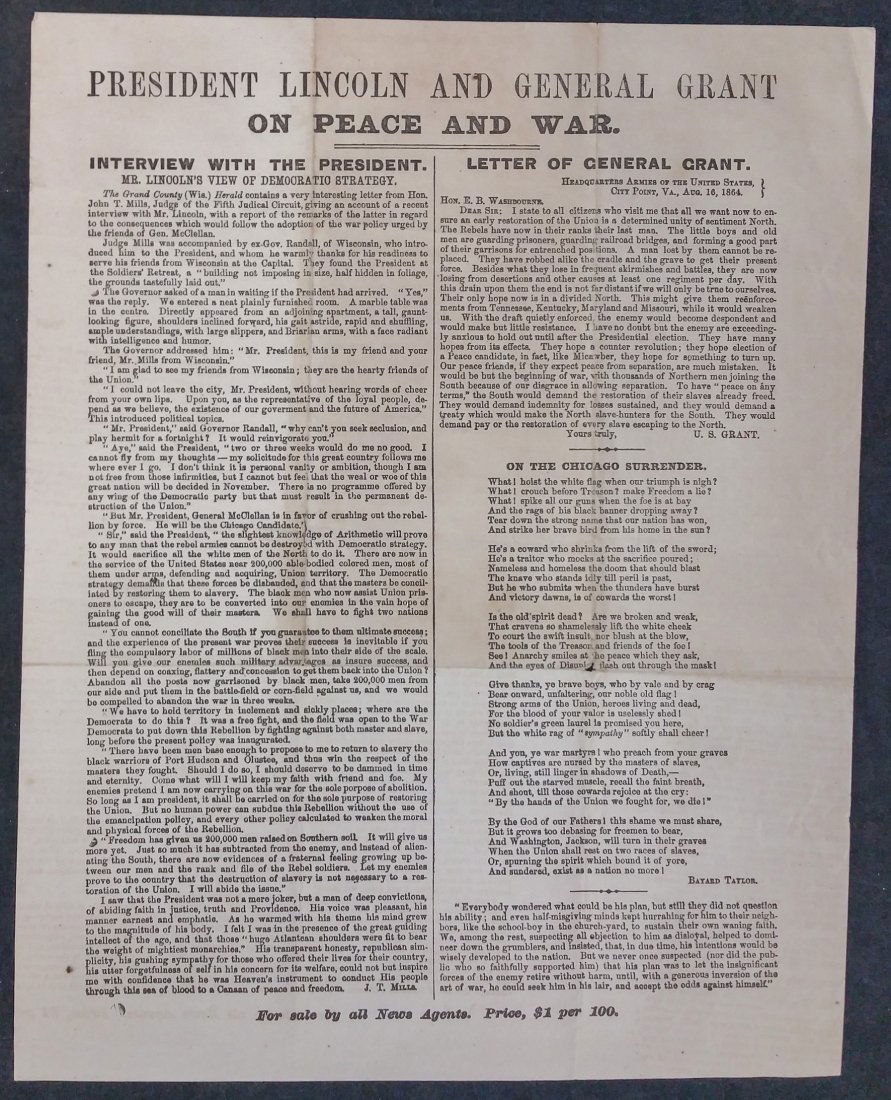 1864 News Sheet - President Lincoln - Grant (1 of 1)