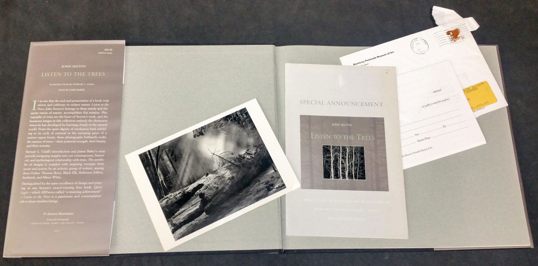 Listen to the Trees John Sexton Signed 1st Edition: First Edition,1994. Very Fine hardcover copy, as new, in jet black cloth covered boards, in French-fold silver dust wrapper, not price-clipped. Inscribed and signed by Sexton on the half title page. 9