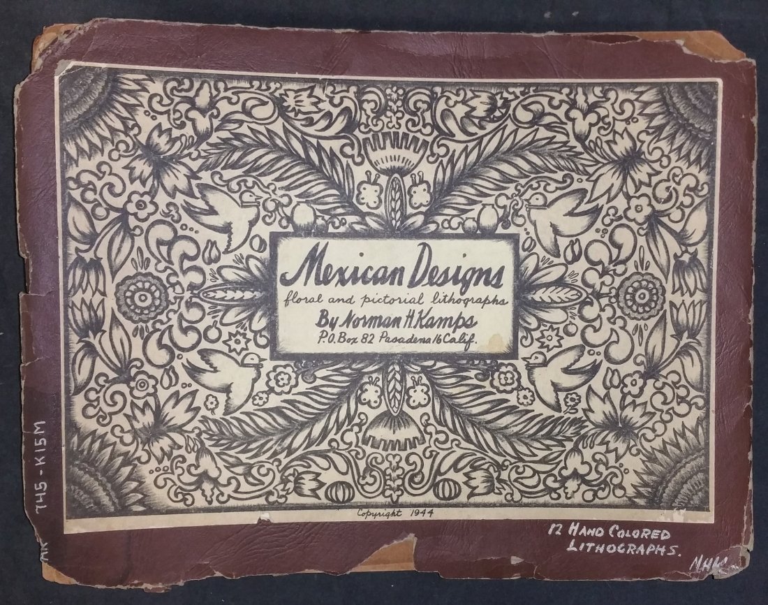 Mexican Designs by Norman Kamps: Vintage Hand Colored Lithographs– Mexican Designs by Norman KampsCopyright 1944, Mexican Designs, floral and pictorial lithographs by Norman H. Kamps. Each litho is richly colored and invokes an asp