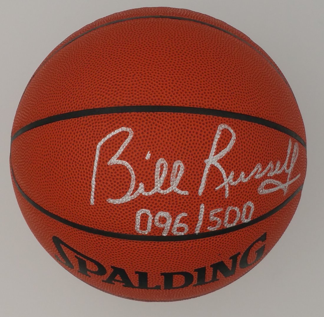 Bill Russell Signed Basketball with COA: Bill Russell Signed Basketball with Two COAs.Signed “ Bill Russell” in bold silver felt tip pen, on an official size basketball. Comes with a COA from Tri Star Authenticators no.325024 096/500 J00