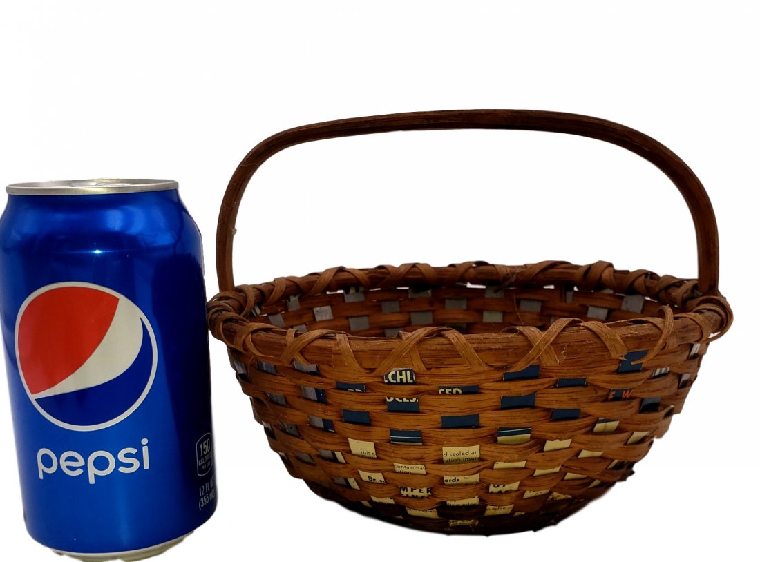 Woven Reed Basket through Gulf Oil Tin Can - Functional: Woven Reed Basket through Gulf Oil Tin Can - Functional Tin Arts and Crafts. Uniquely filleted Gulf Oil Can weave through with reeds to create a one of a kind functional basket art form. A patina of u