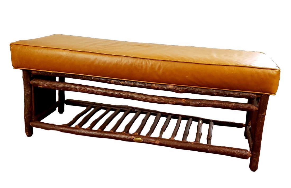 Two (2) Old Hickory Retreat Benches w  Leather Seat (1 of 2)