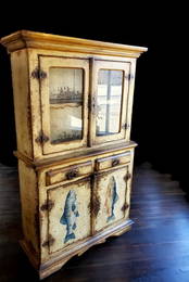 Rustic Hutch with Fish Motif on Bottom