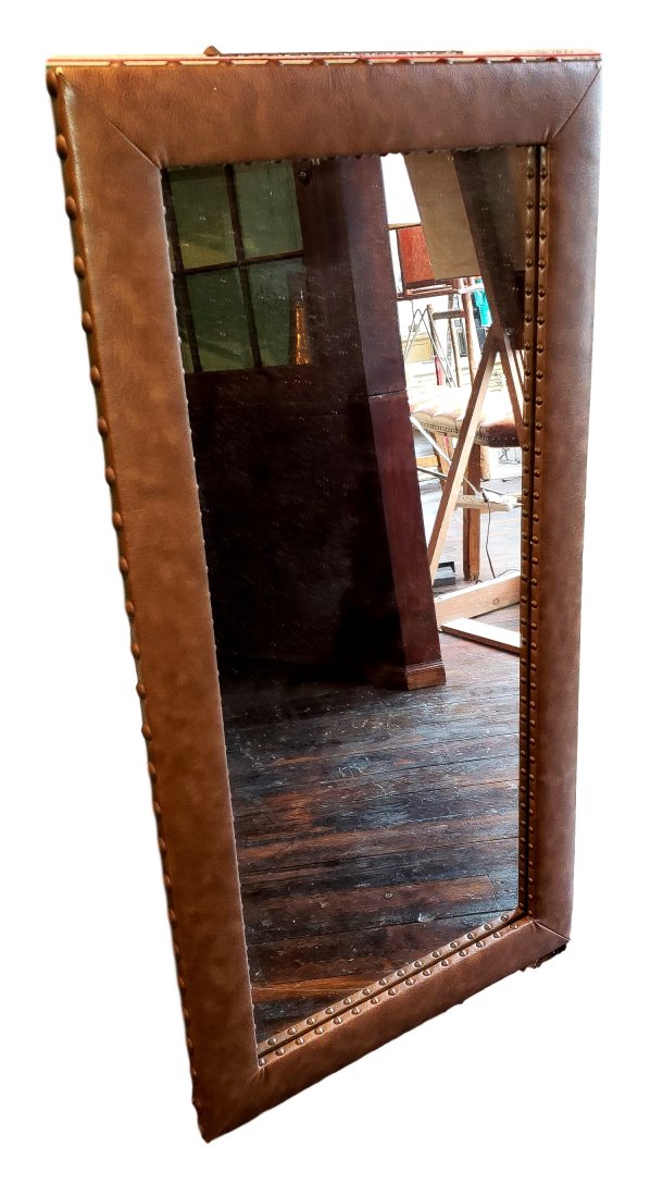 Faux Leather Three Quarter Wall Mirror with Hobnails (1 of 2)