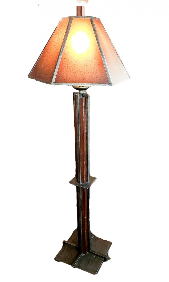 Rustic Metal, Wood, Floor Lamp with Mica Shade (1 of 1)