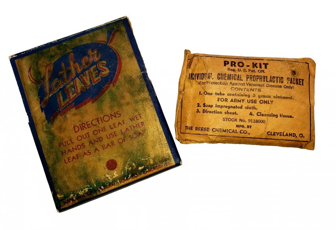 WWII Pro Kit and Soap Leaves - Hygiene Lot: Lather Leaves " Clean Up for Uncle Sam - care package soap gift for serviceman on the front lines WWII and Pro -Kit Sealed in the original envelope - Individual Chemical Prophylactic Packet; for prote