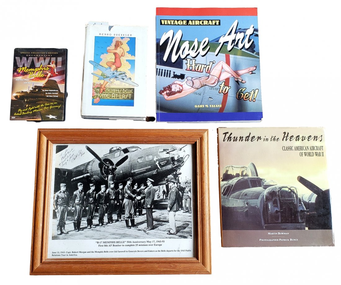 Memphis Belle and More Lot : Includes Pilot Autograph: A)Book: The Memphis Belle Home at last by Menno Duerksen, signed by Col Robert K Morgan B-17 Memphis Belle Pilot, and 1st WWII Bomber to complete 25 missions. B) WWII Memphis Belle DVD Documentary. C)