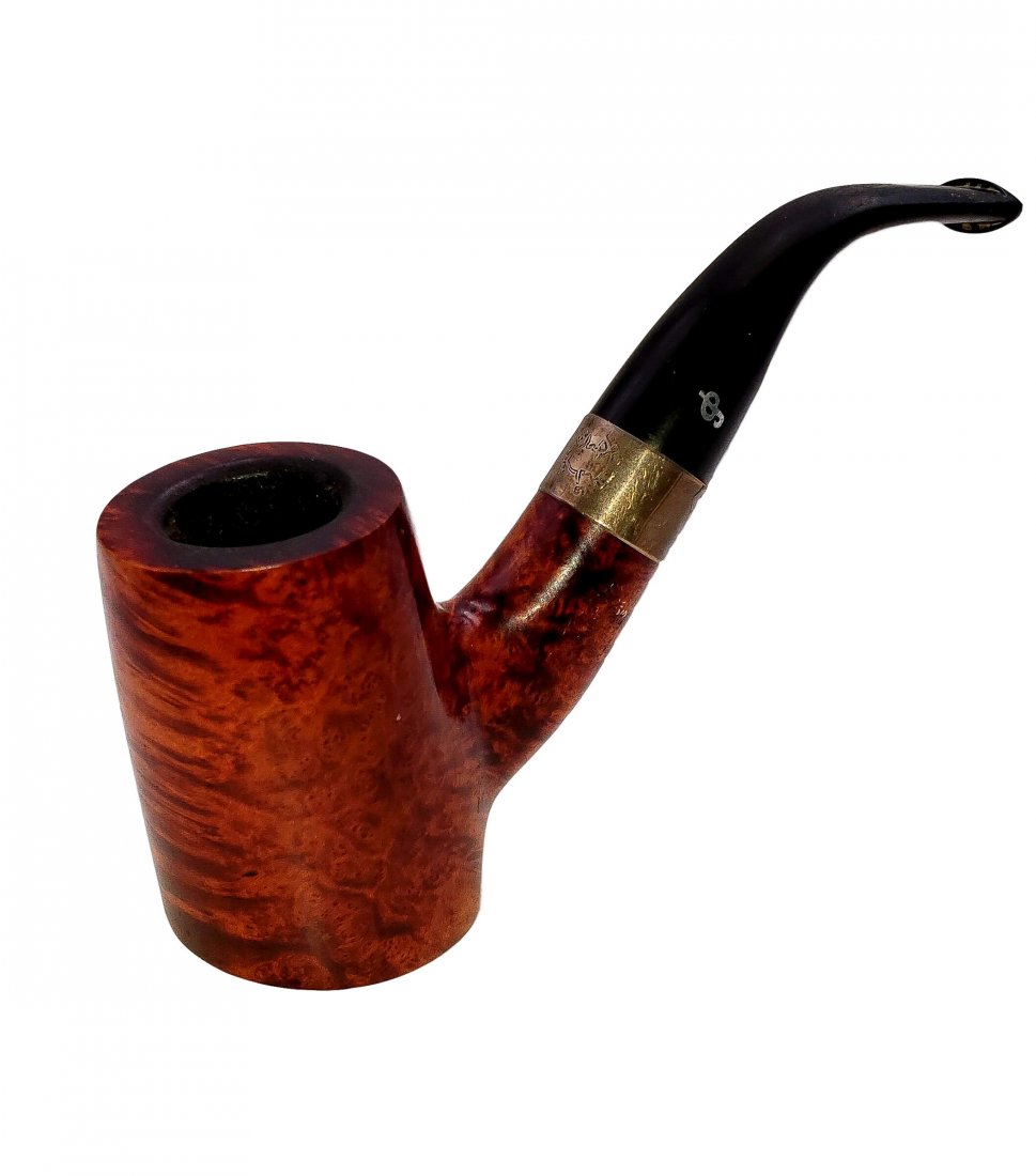 Peterson Sherlock Holmes Smooth Hopkins Fishtail Pipe: Smooth finish, Poker shape/style briarwood bowl with a vulcanite stem, sterling silver band. Made in Ireland. Provenance The Bruce Cohn Collection. Gentle wear and handling, rim darkening as expected 