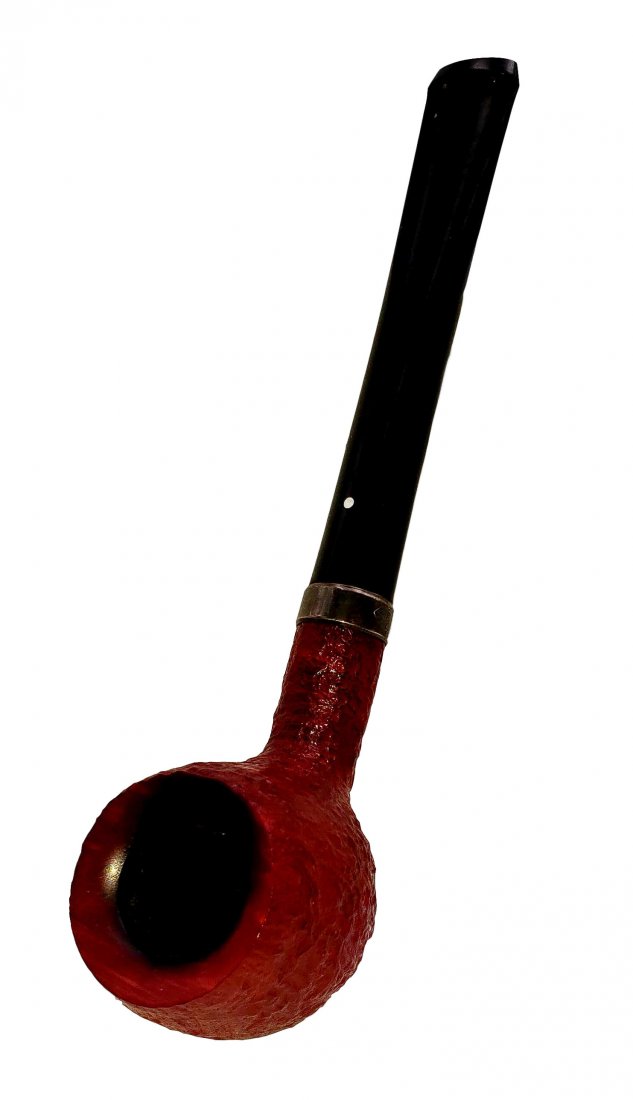 Dunhill White Spot Ruby Bark Prince Bowl #3107 Pipe: Prince style in rubybark and sandblast finish with ebonite stem and sterling silver - Ag 925 - mount band. Made in England. Provenance The Bruce Cohn Collection. Mild wear and handling, moderate rim d