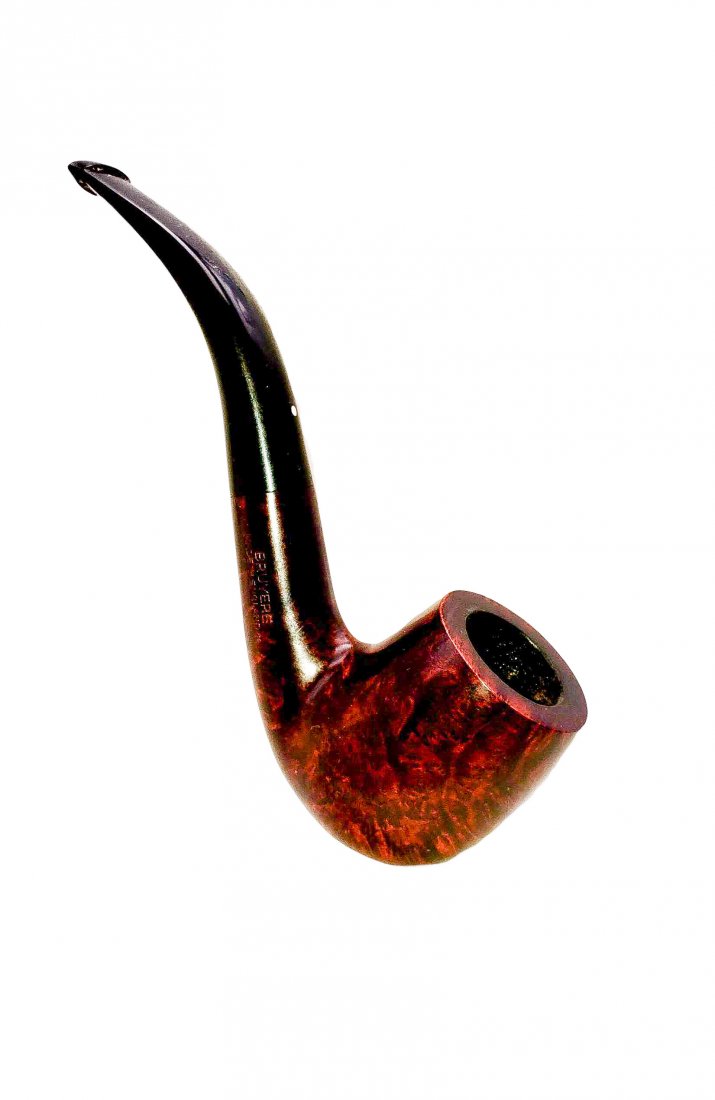 Dunhill White Spot Bruyere Billiard Style #3102 Pipe: Smooth finish, bent billiard style bowl root Bruyere pipe with a black vulcanite stem. Made in England. Provenance The Bruce Cohn Collection. Moderate use, wear, and handling, modest rim darkening as 
