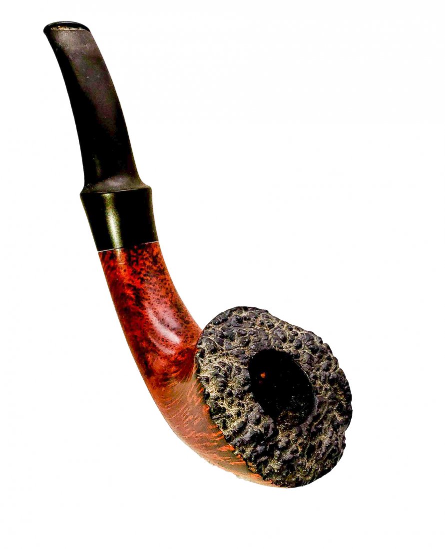L. Skovgaard #3 Craggy Plateau Bent Dublin: Smooth finish, Craggy Plateau Bent Dublin briar pipe with a gently bent black vulcanite saddle stem. Made in Denmark. Provenance The Bruce Cohn Collection. Moderate use, wear, and handling, chamber da