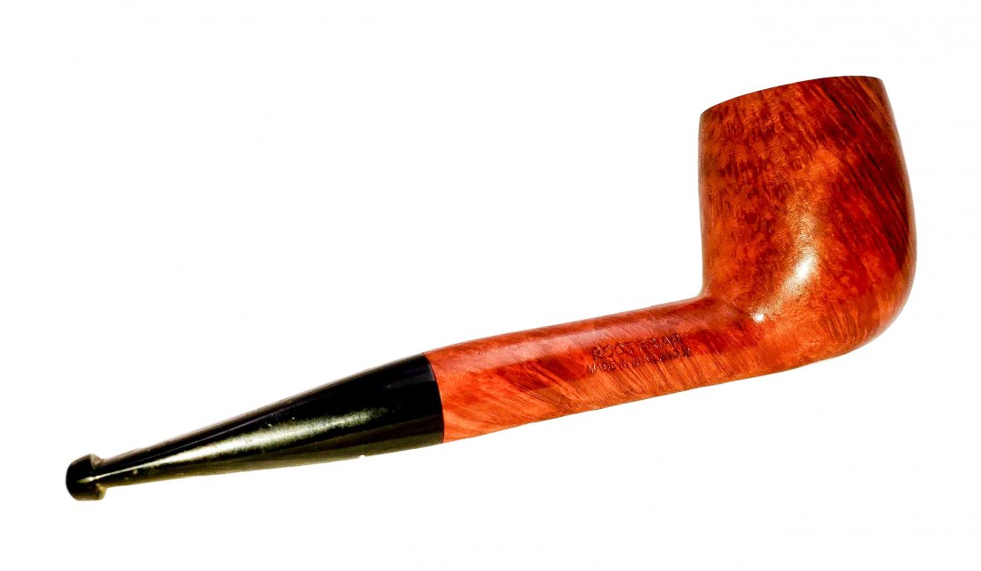 Dunhill White Spot Root Briar Billiard Style #*DR Pipe: A *DR designation denotes - Dead Root- a naturally preseasoned burled rootstock making a higher quality pipe from the first smoke. Smooth finish, Billiard style bowl, Root Briar pipe with a black vulc
