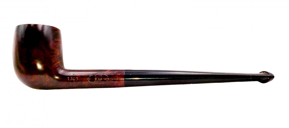 Dunhill White Spot Bruyere Billiard #1303 Pipe: Dunhill White Spot, Smooth finish, petite billiard style, Bruyere pipe, and a black vulcanite stem. Made in England. Provenance The Bruce Cohn Collection. Mild wear and handling, modest rim, and chamb
