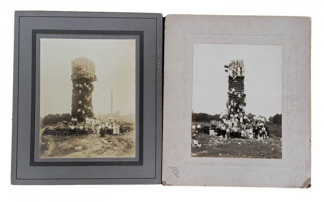 RARE New England Bonfire Photographs - 2: Associated with Guy Fawkes Night, July 4th, and other celebrations, these two photographs show the immensity of the event. We estimate these to be from the late 1800s to early 1900s. Each photo is mou