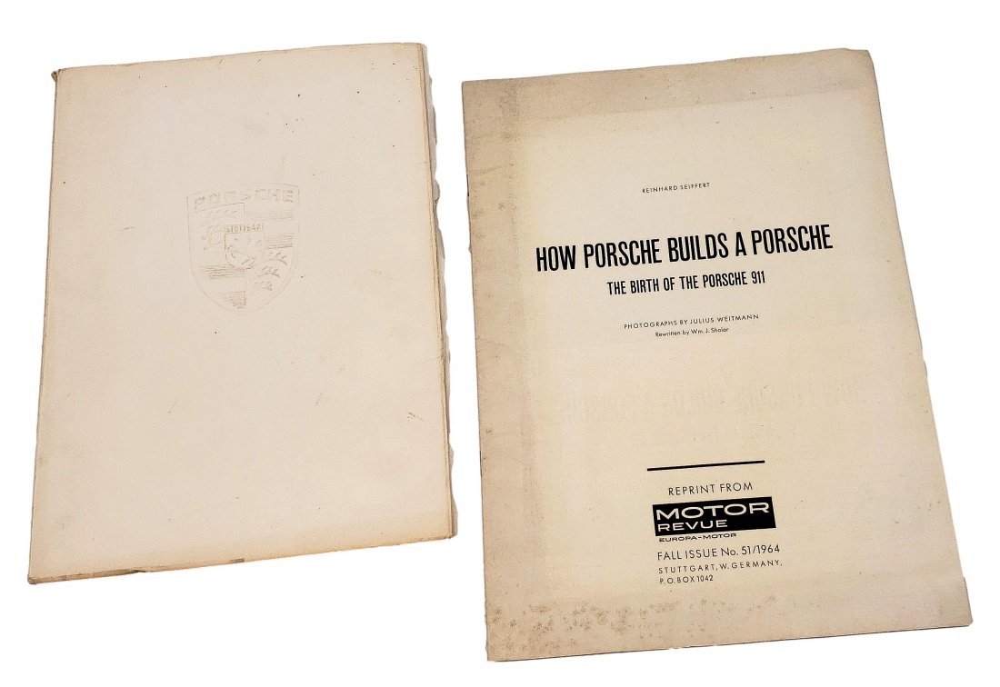 1965 Porsche 911 Ephemera Lot ( 2 items): (1) Porsche 911 Advertising folio, circa 1965, printed in Germany. The first half many full color fold-out glossy images, second half detailed specifications, black and white charts, graphics, and dia