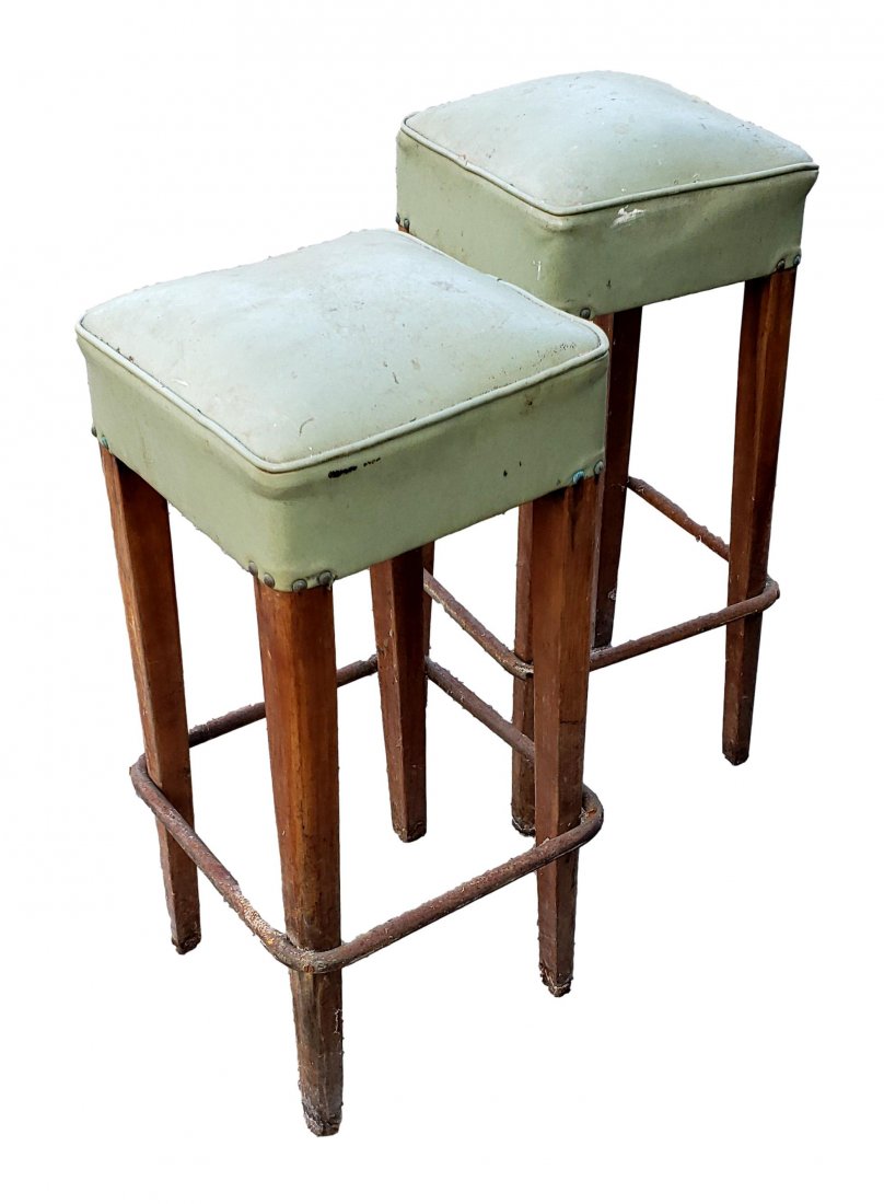 Mid Century Bar Stools Blue Seats (2) (1 of 3)