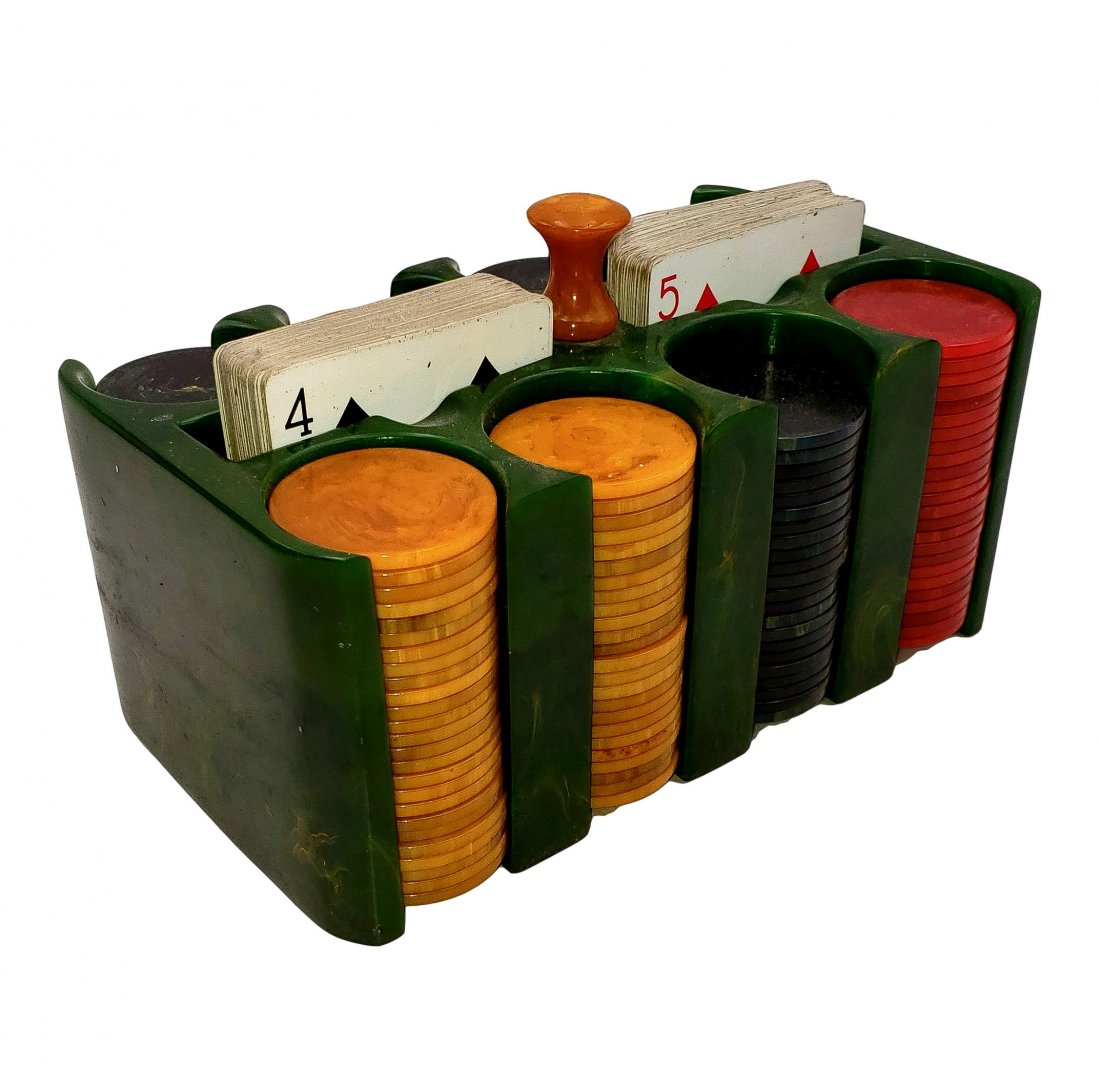 Pristine Rare Green Bakelite Poker Chip Caddy Holder (1 of 4)