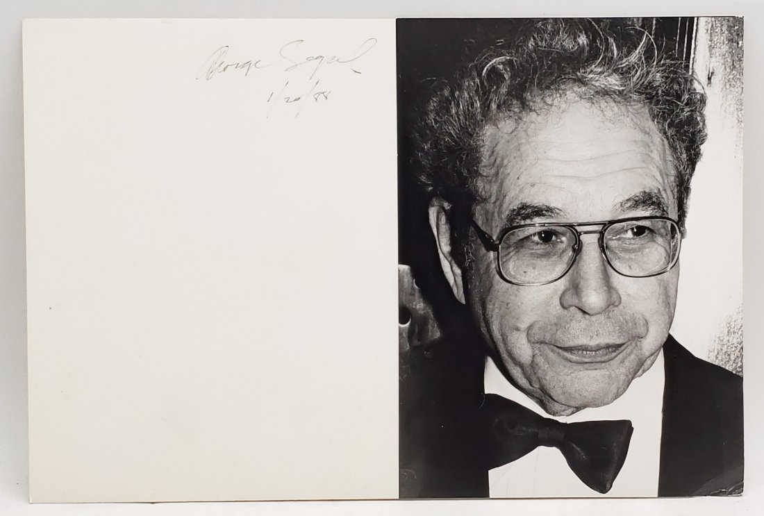 George Segal, 1988: Signed Photo Portrait: B/W photo of George Segal, 1988 by P.Rankin- Smith mounted on board and signed on the margin by George Segal. The signature is authentic with provenance. Image size : 9 x 6 inches. Mount size: 9 x 13