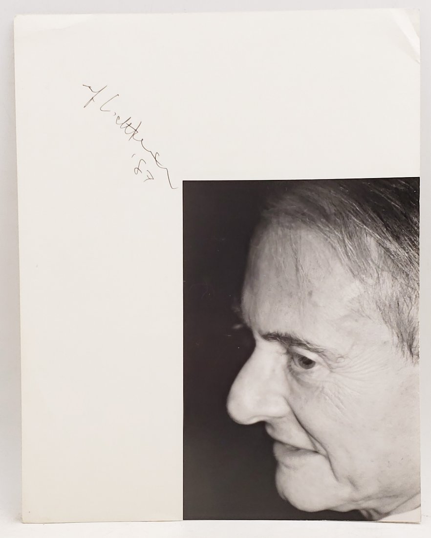 Roy Lichtenstein, 1987: Signed Photo Portrait: B/W photo of Roy Lichtenstein, 1987 by P.Rankin- Smith mounted on art paper /board and signed on the margin by Roy Lichtenstein, 1987. The signature is authentic with provenance. Image size : 9.25 x 6
