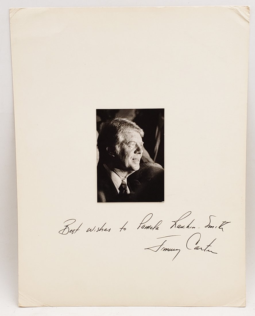 Jimmy Carter, 1984: Signed Photo Portrait: B/W photo of Jimmy Carter, 1984 by P.Rankin- Smith mounted on art paper and signed on the margin by Jimmy Carter. The signature is authentic with provenance. Image size : 3.75 x 4.5 inches. Mount size
