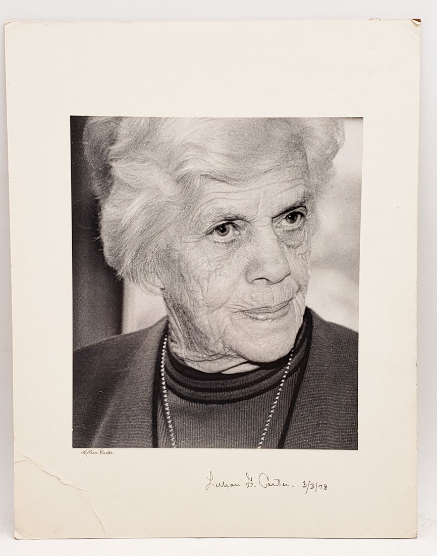 Lillian Carter, 1978: Signed Photo Portrait: B/W photo of Lillian Carter, 1978 by P.Rankin- Smith mounted on art paper and signed on the margin by Lillian Carter. The signature is authentic with provenance. Image size : 9 x 7.75 inches. Mount si