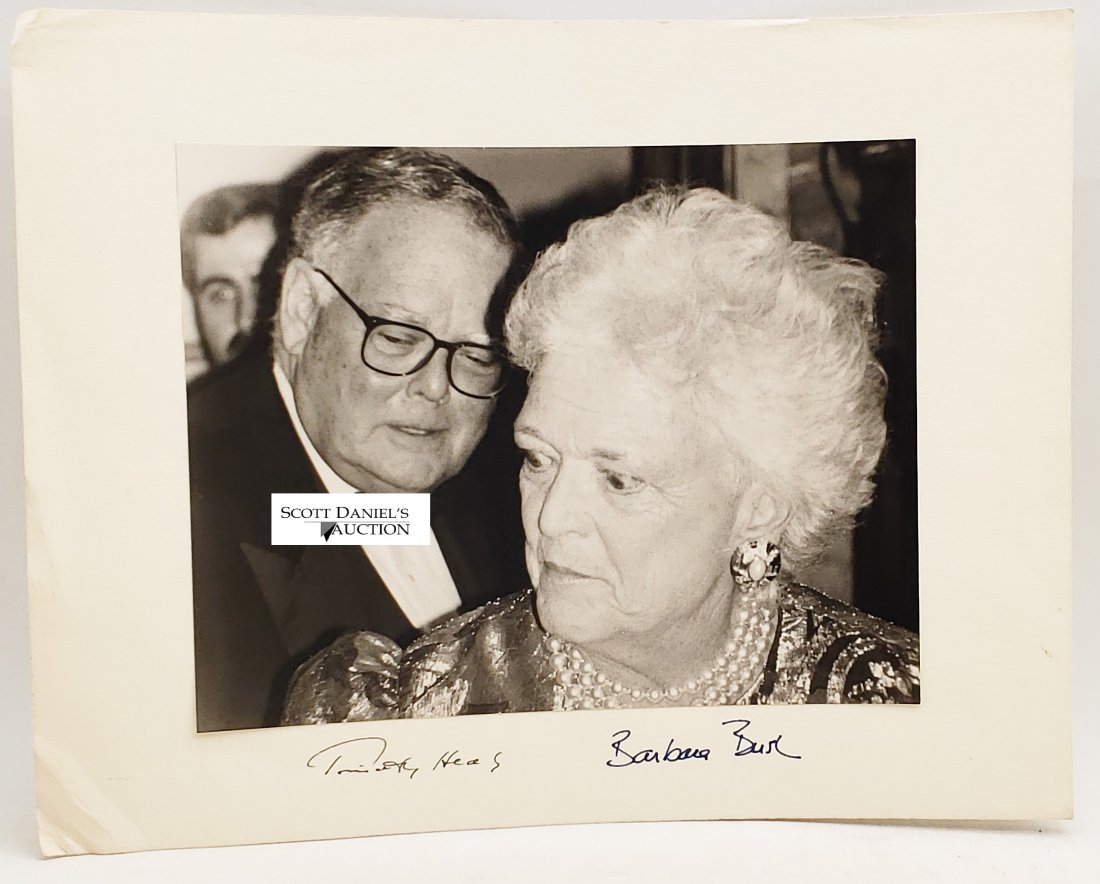 Barbara Bush: Signed Photo Portrait: B/W photo of Barbara Bush by P.Rankin- Smith mounted on art paper /board and signed on the margin by Barbara Bush and an additional male subject. The signature is authentic with provenance. Image size